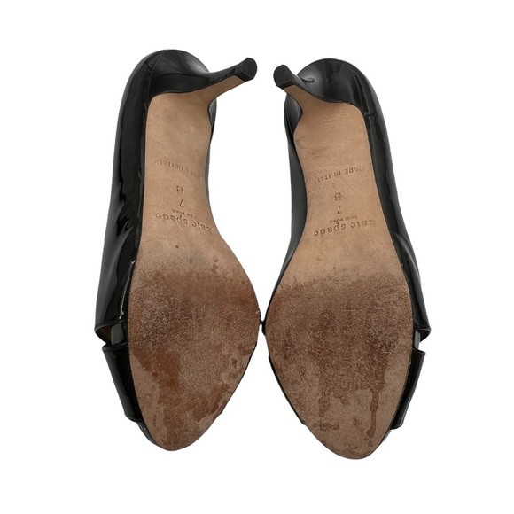 Kate Spade Black Patent Leather Peep Toe Heels Size 7 Women's - Picture 8 of 8